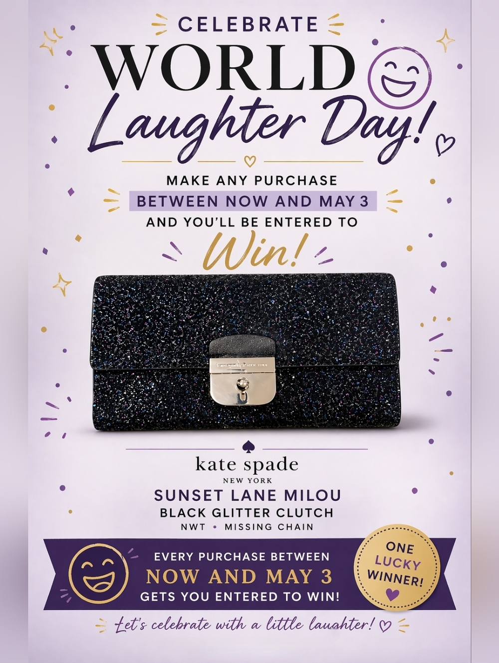 KATE SPADE GIVVIE Sunset Lane Milou Black Glitter Clutch NWT Winner Chosen May 3